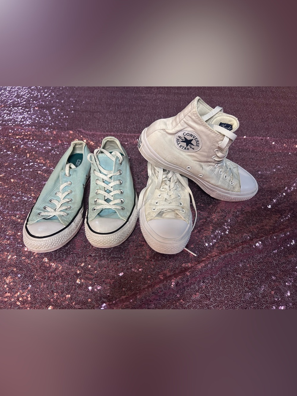 2x Converse shoe lot: white High-Top & Light Bluish green Low-Top - 9